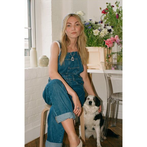 Free People We The Free Ziggy Denim Overalls Women’s Medium Sapphire Blue - Picture 1 of 7